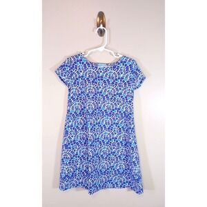 Girls Blue Geometric Shift Dress Size 6 Preppy Summer Short Sleeve Play Dress